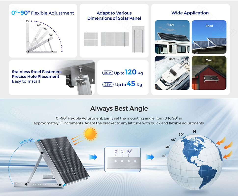 28″ Solar Panel RV Tilt Mount Brackets Ground Roof Flat Surface Adjustable Fram
