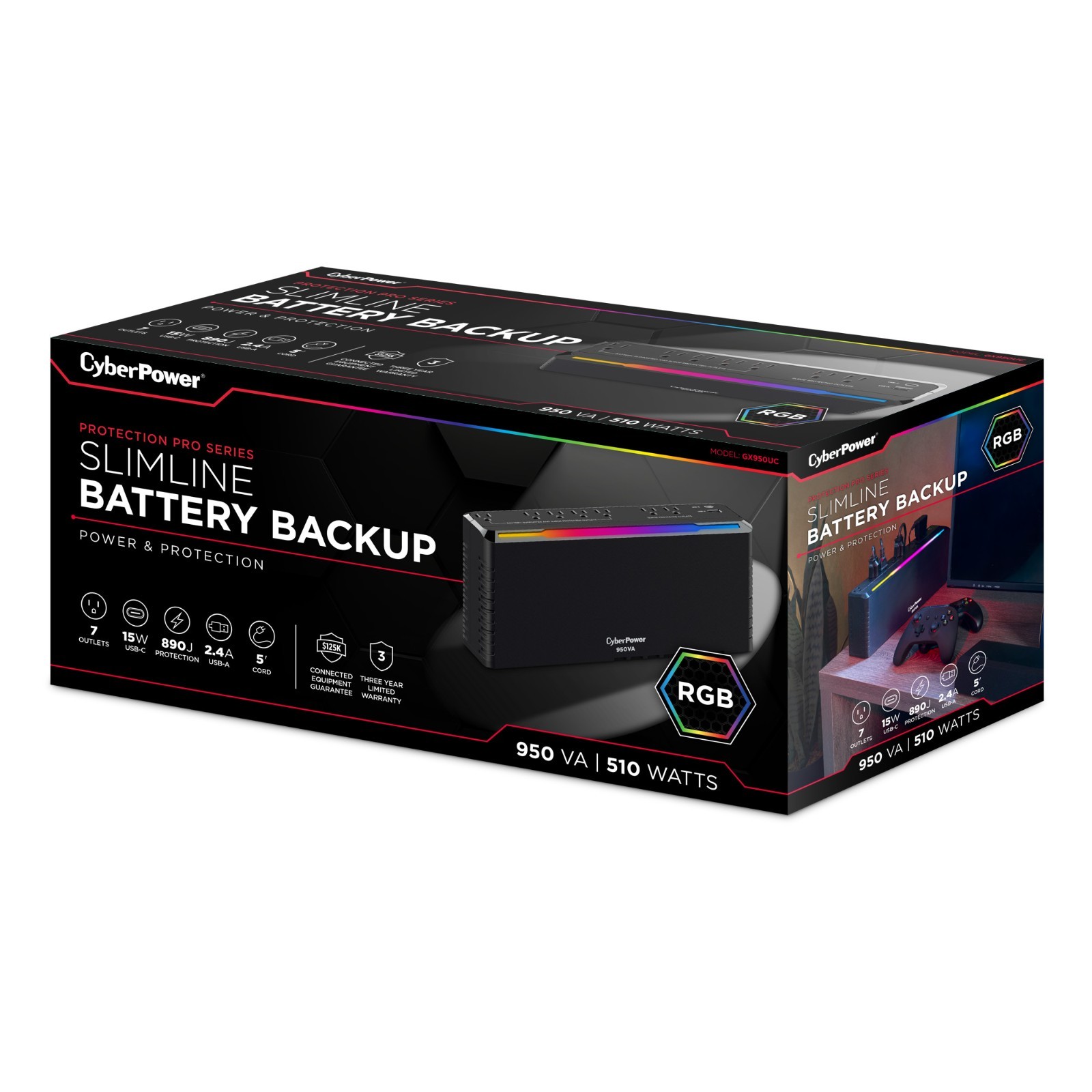 CyberPower GX950UC 950VA/510W Standby UPS RGB USB-C for Gaming