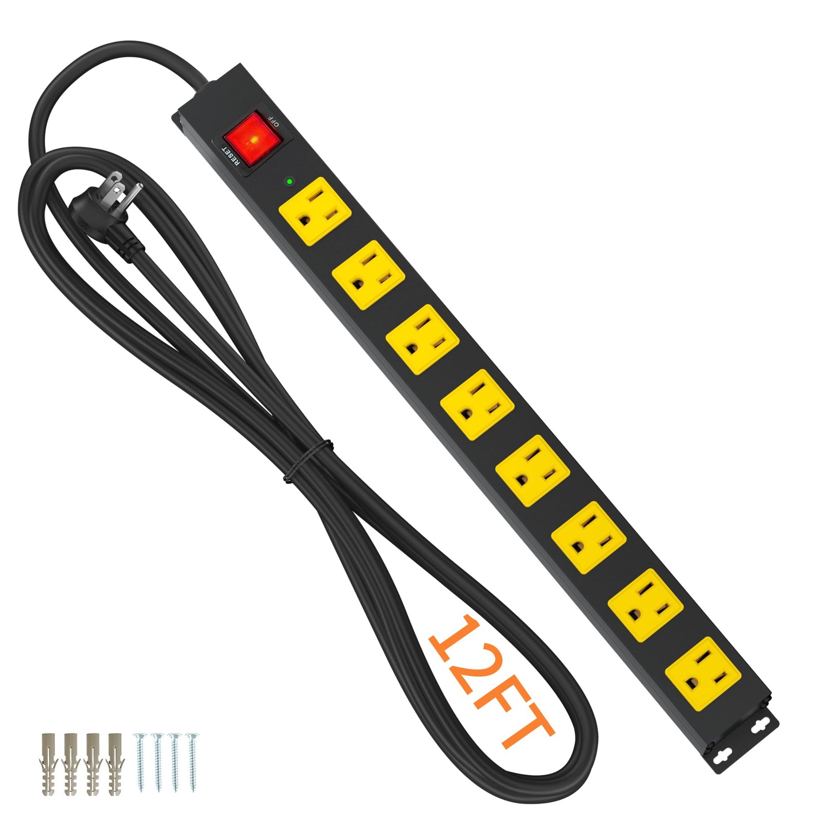 8 Outlet Power Strip 2100J Surge Protector 12FT Extension Cord Wall Mount