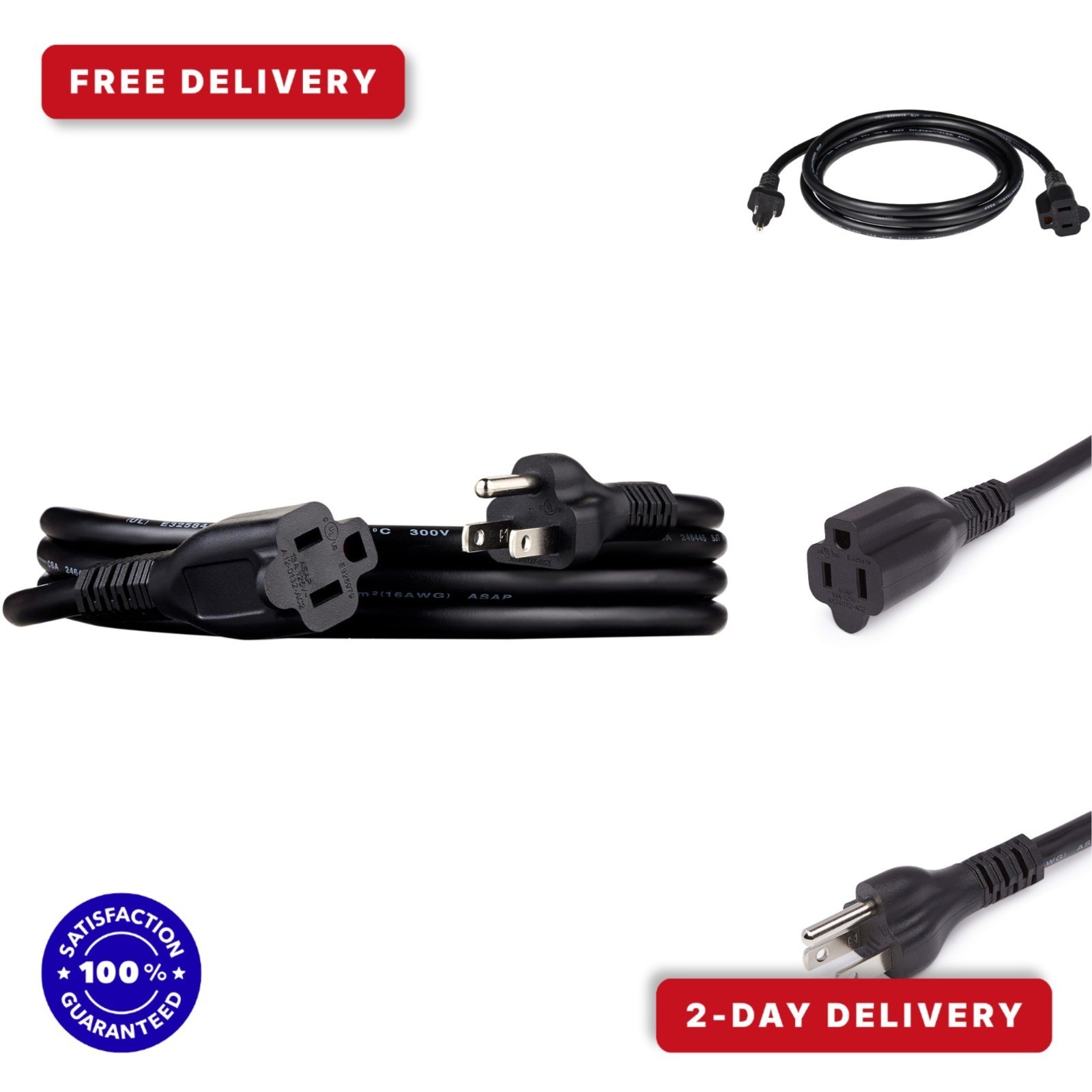 Amazon Basics 6 Ft Extension Cord, 3 Prong Outlet, 13 Amps, Black