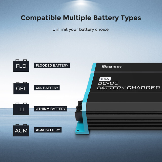 Renogy 12V 60A DC to DC On-Board Battery Charger for Flooded Gel AGM Lithium RV