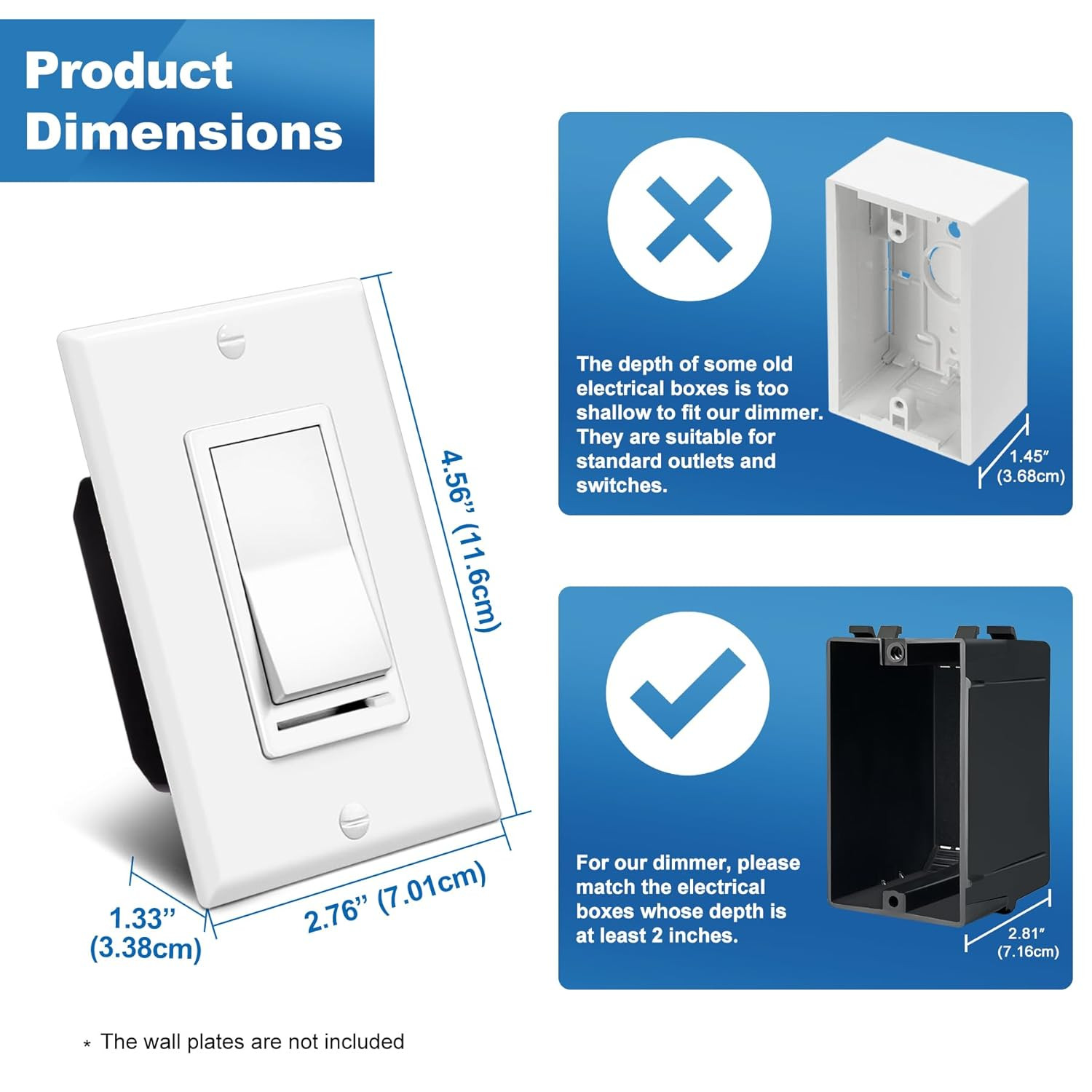 5 Pack Dimmer Light Switch, Single Pole or 3-Way, Compatible with Dimmable LED,
