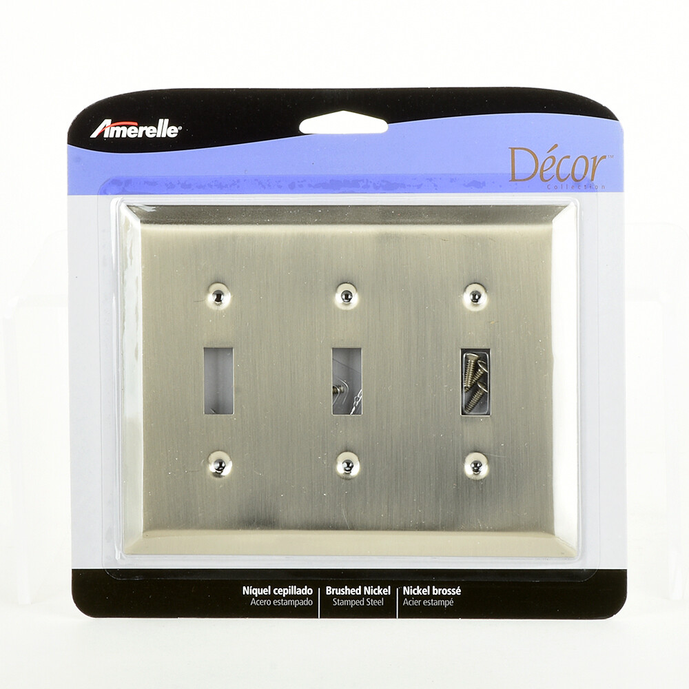 Triple 3 Toggle Outlet Switch Wall Plate Cover Century Brushed Nickel Steel Lot