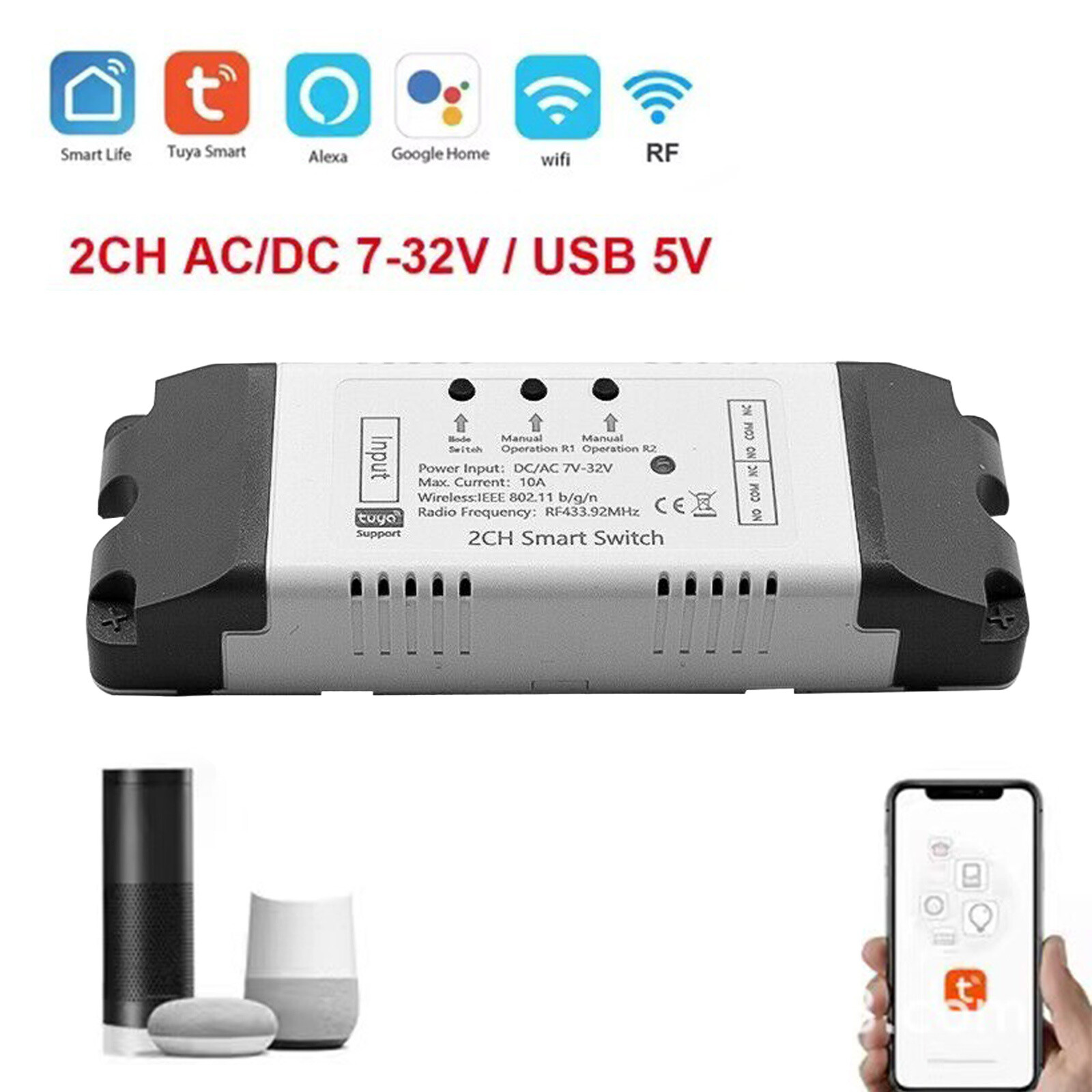 12V/24V WiFi Switch Relay Module Smart Remote Controller Timer for Phone App