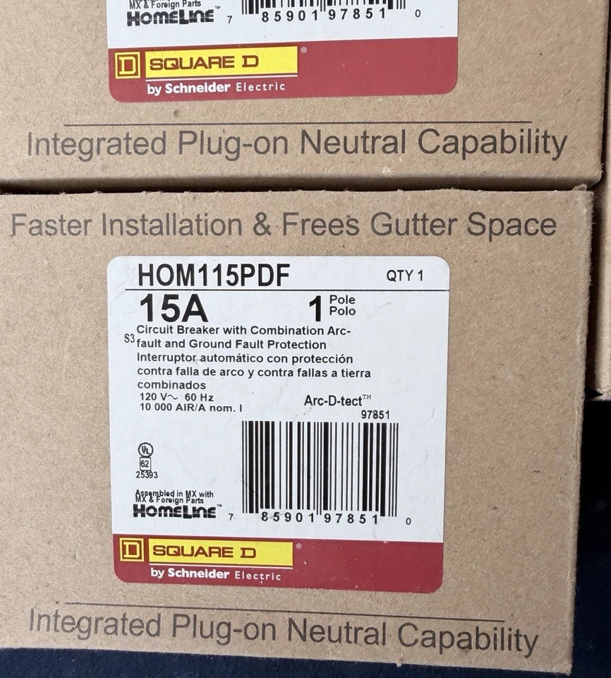 Square D HOM115PDF 15A 1-Pole 120V Combination AFCI Plug-On Neutral Breaker