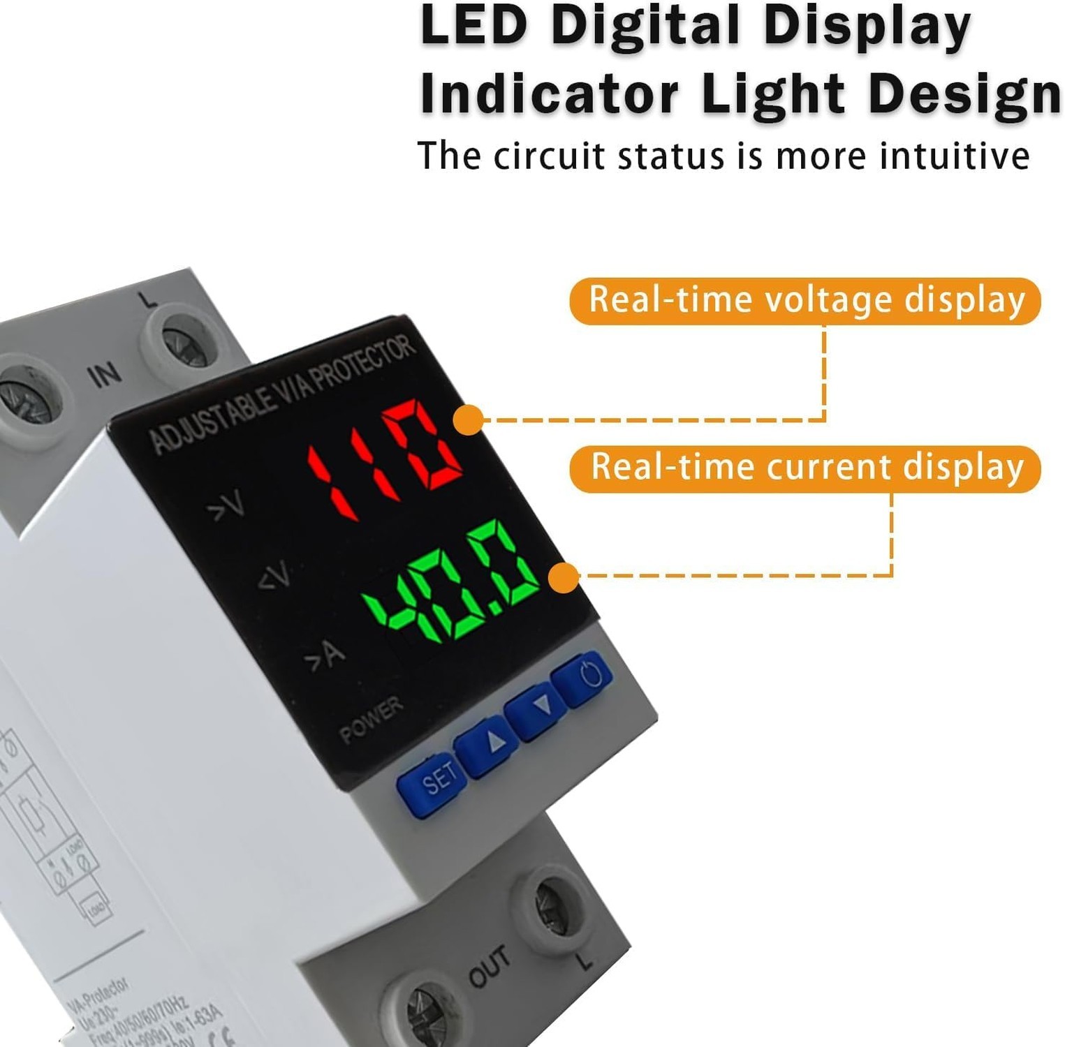 Smart Voltage Protector, 1-40A Adjustable 110V/220V DIN Rail Mount Circuit Br…