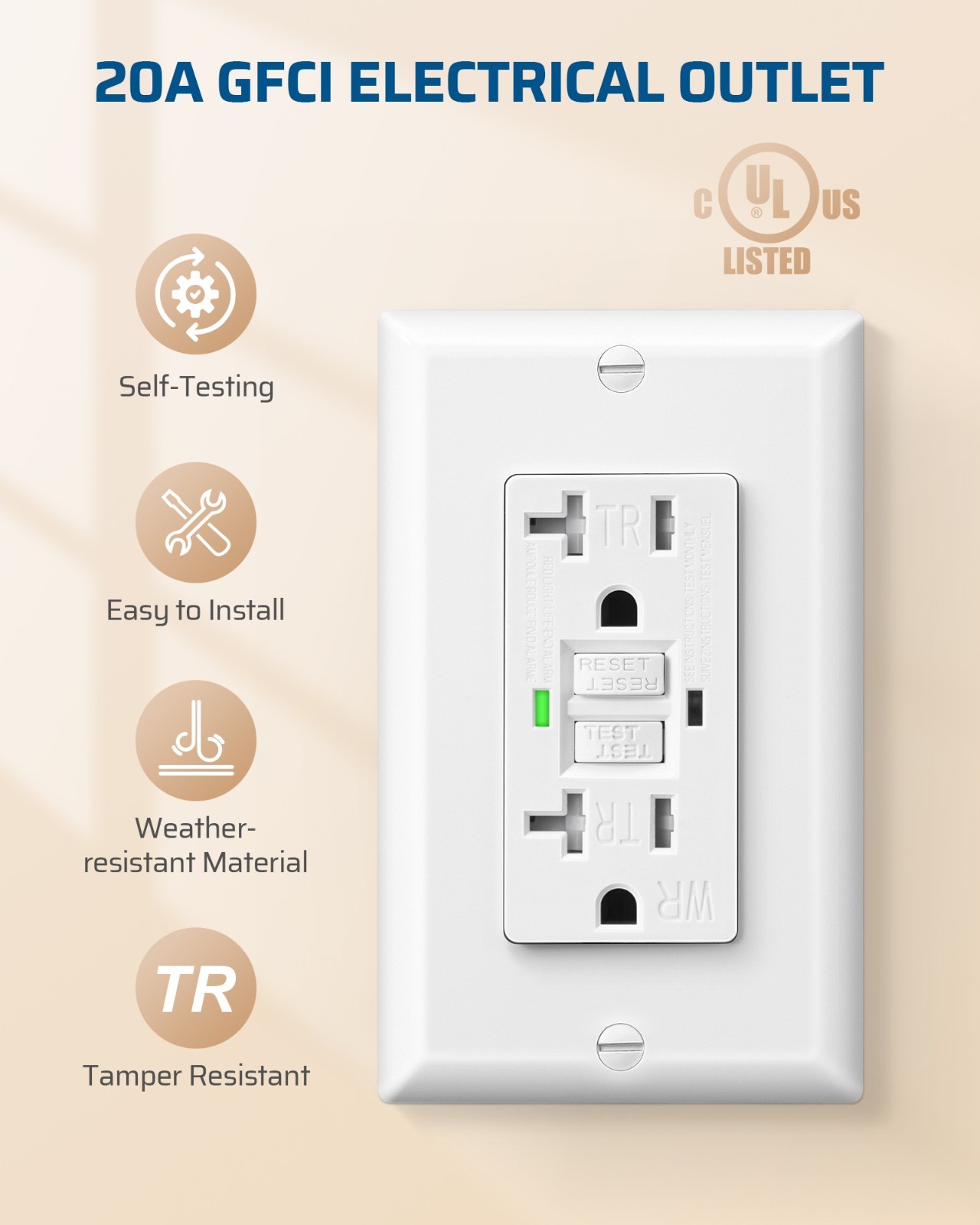 DEWENWILS 10-Pack GFCI Outlet 20Amp, Outdoor Weather-Resistant(WR),LED Indicator