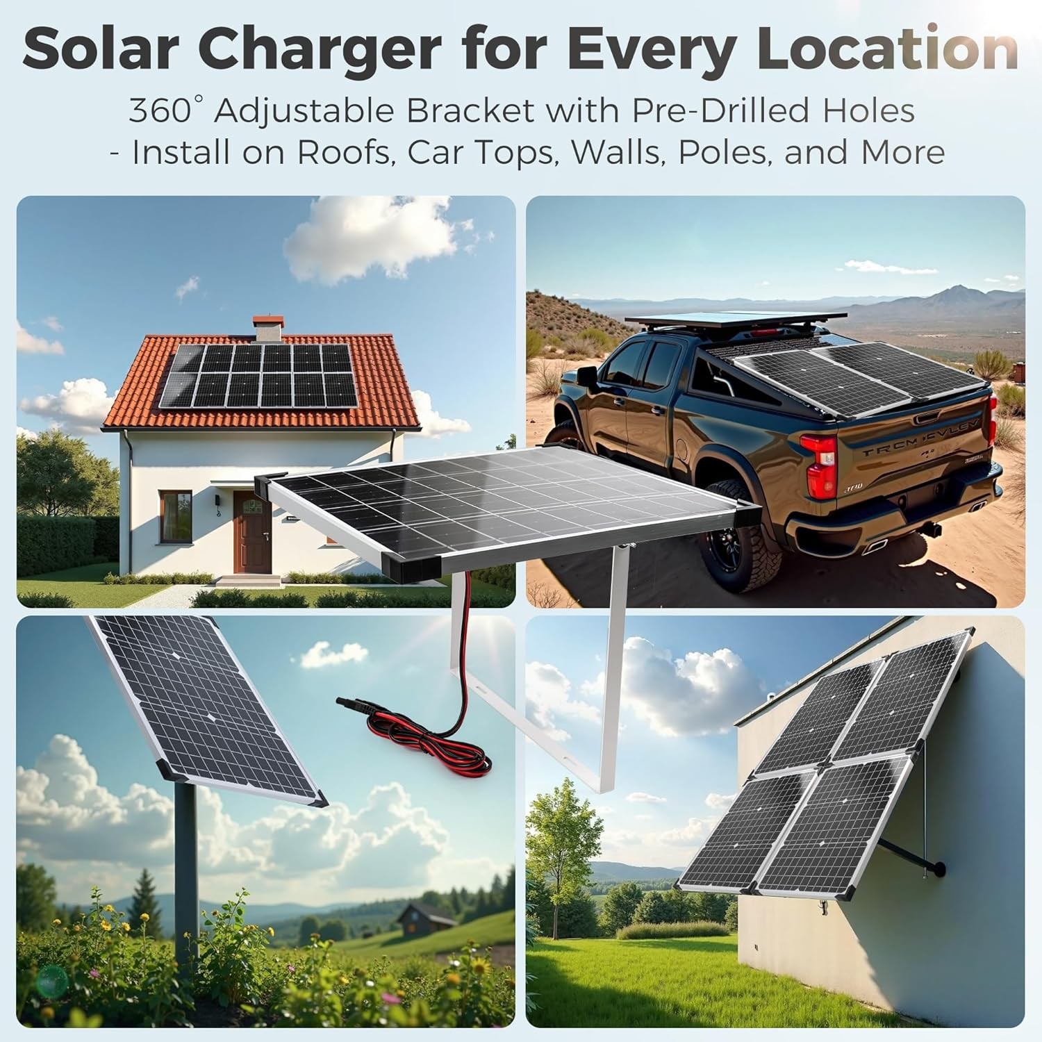 Solar Panel Kit 20W 12V, Battery Trickle Charger 20W, Silver