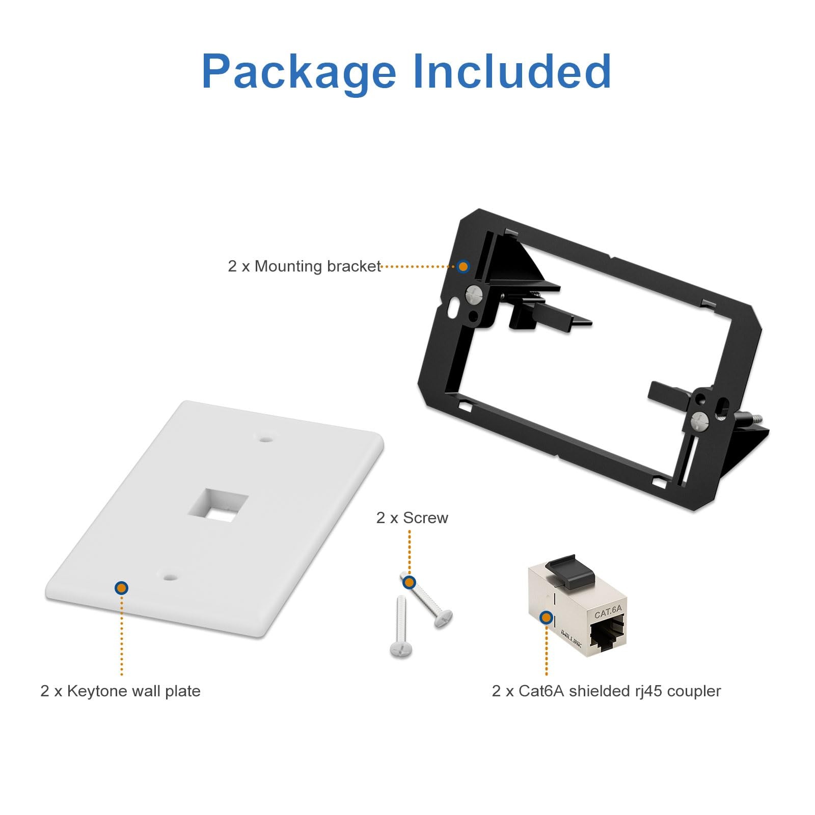 2 Pack 10Gbps Ethernet Wall Plate Cat6A 1 Port Shielded Coupler Bracket