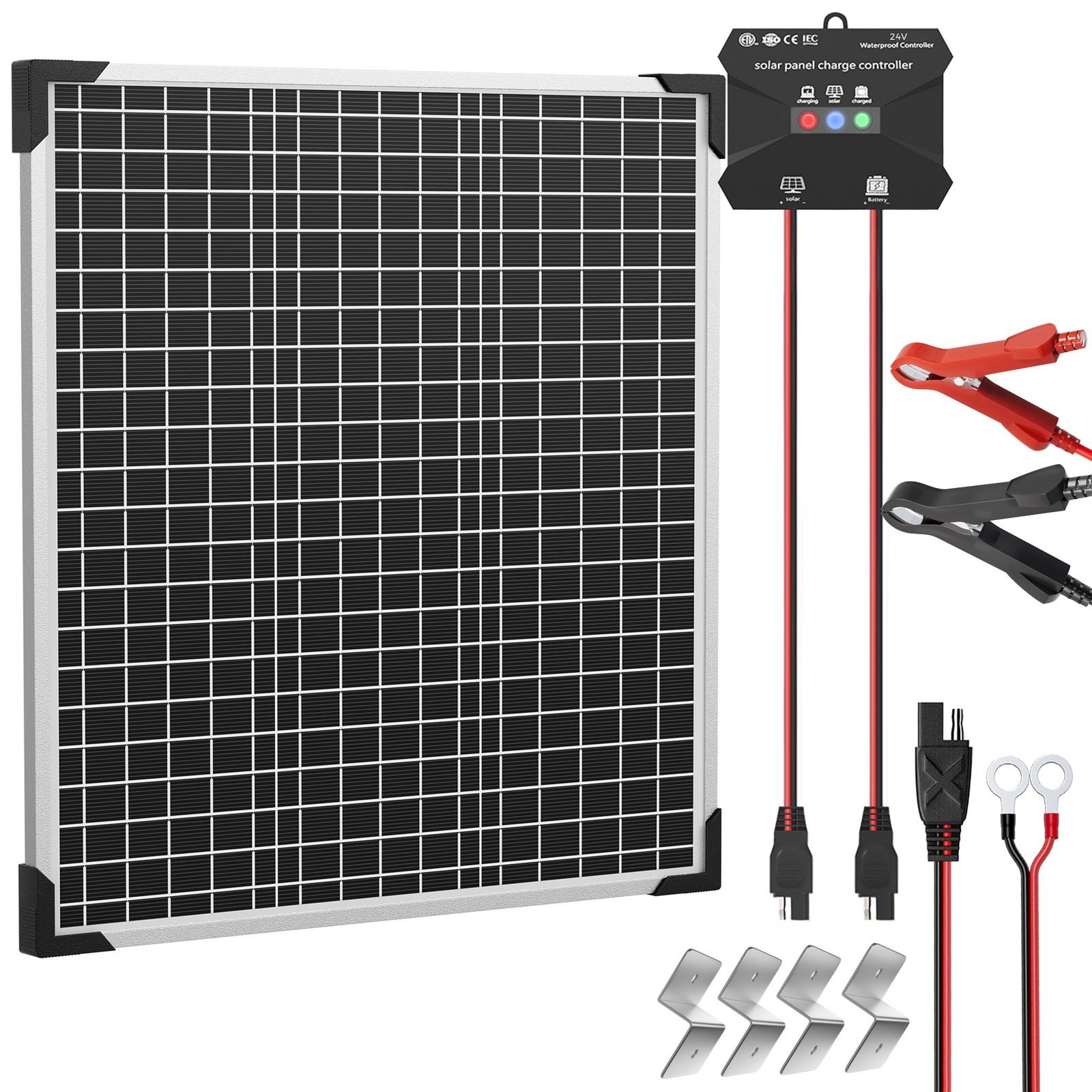50W 24V Solar Battery Maintainer with MPPT Charge Controller Adjustable Bracket