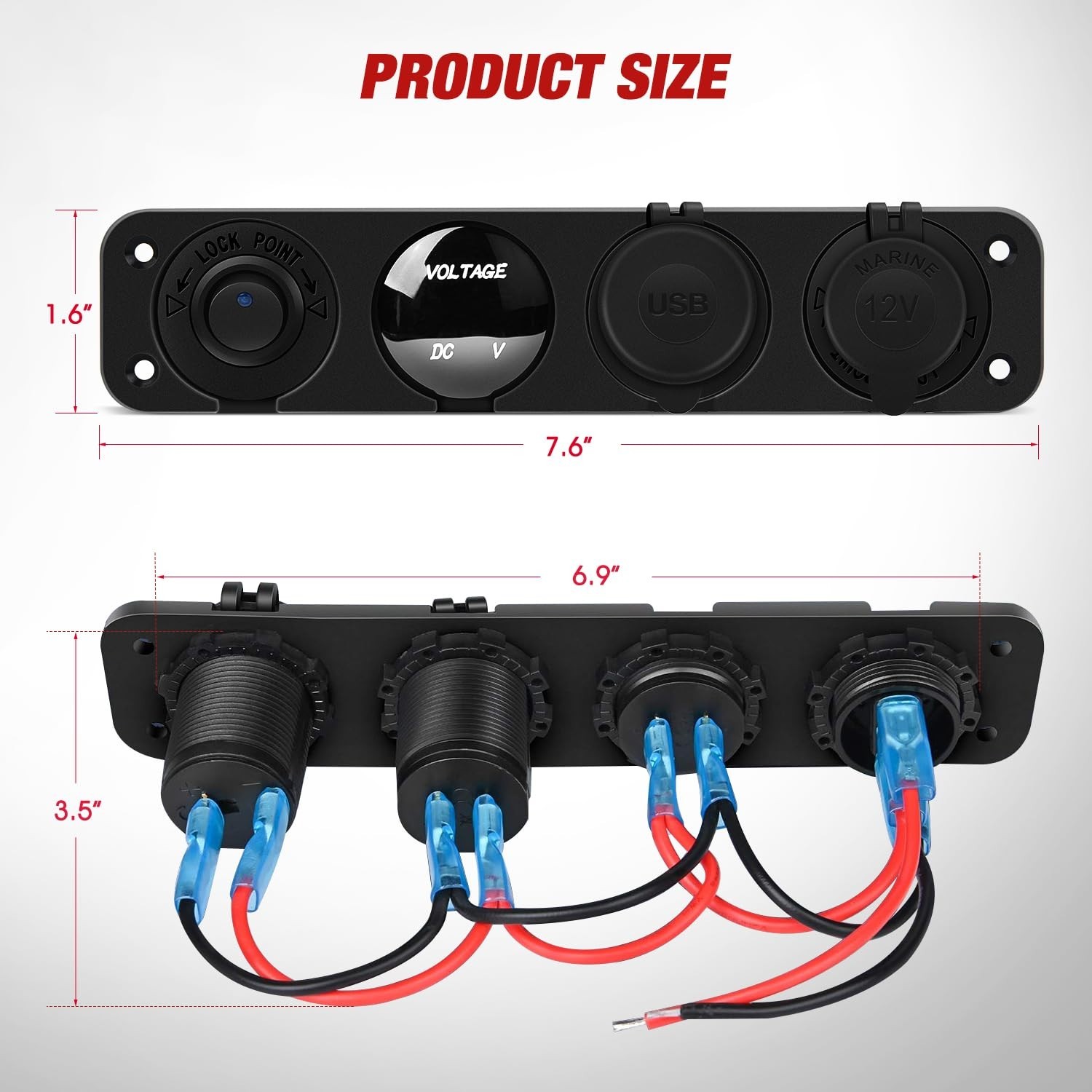 Vehicle-Ready 4 in 1 Power Outlet Panel with Dual USB and ON/OFF Toggle Switch