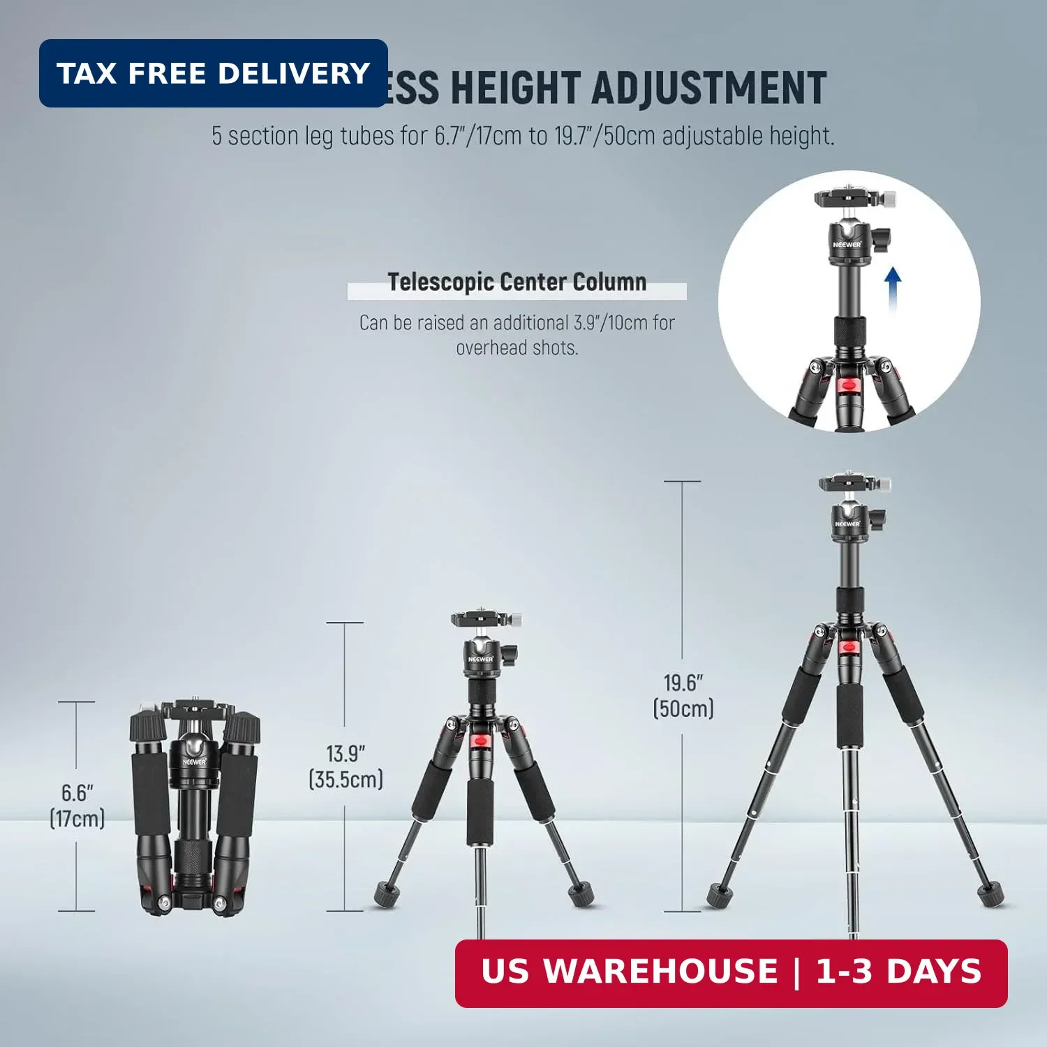 NEEWER Portable Travel Mini Tabletop Tripod, Aluminum Alloy 20”/ 50cm Desktop D