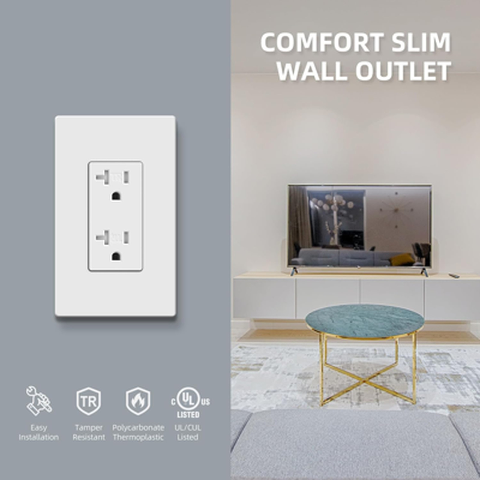 Decorator Wall Receptacle Outlet 10 Pack Tamper Resistant 20 Amp White Standard