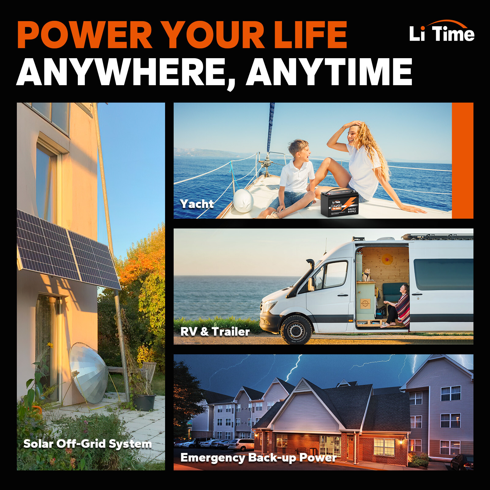 LiTime 12V 100Ah LiFePO4 Lithium Battery 1280Wh for RV Solar Marine-Refurbished