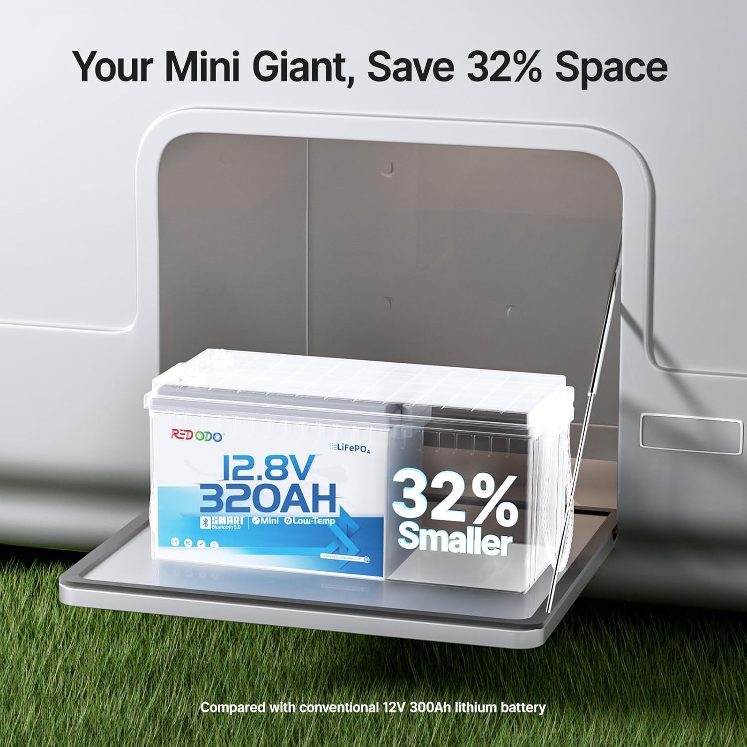 Redodo 12V 320Ah Mini Bluetooth LiFePO4 Battery 200A BMS 4096Wh for RV -Good