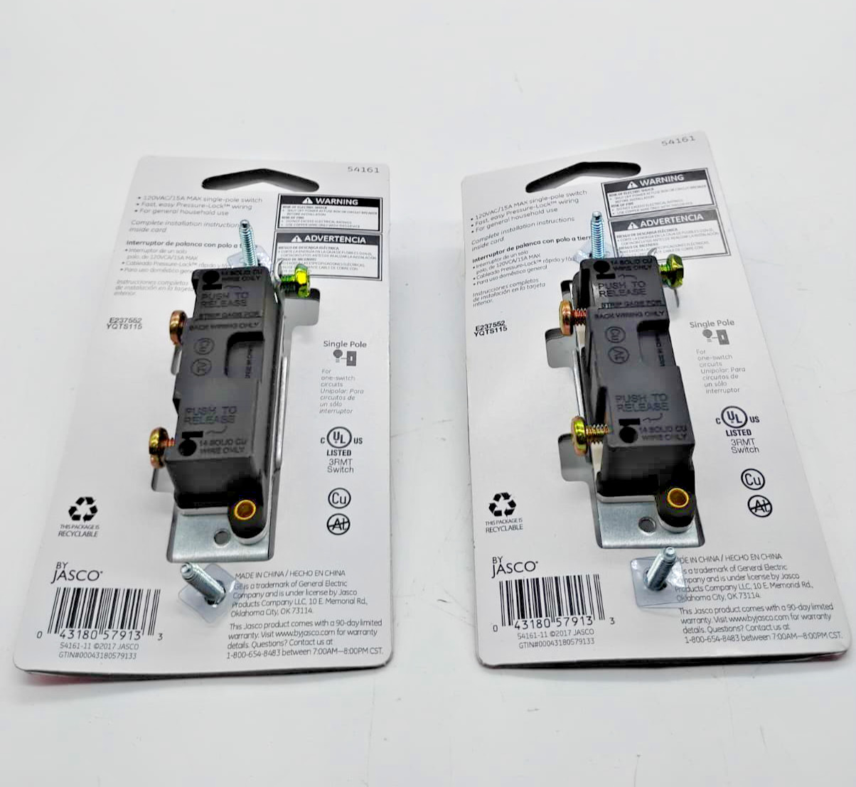GE Grounding Single Pole Toggle Light Switch White 5 Pack 15A In-Wall UL Listed