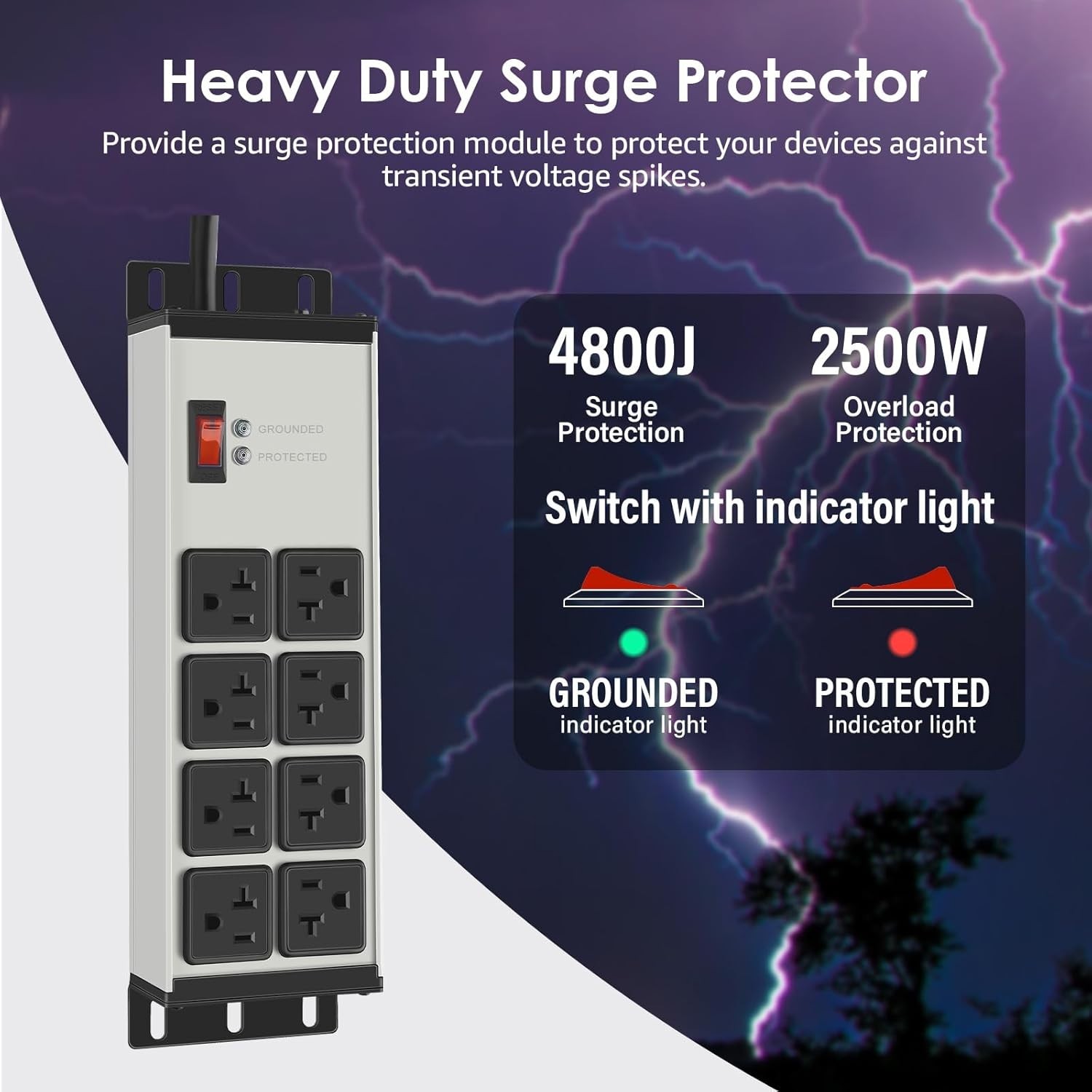 10FT Heavy Duty Power Strip with 8 Outlets & Grounding – Enhance Power Safety