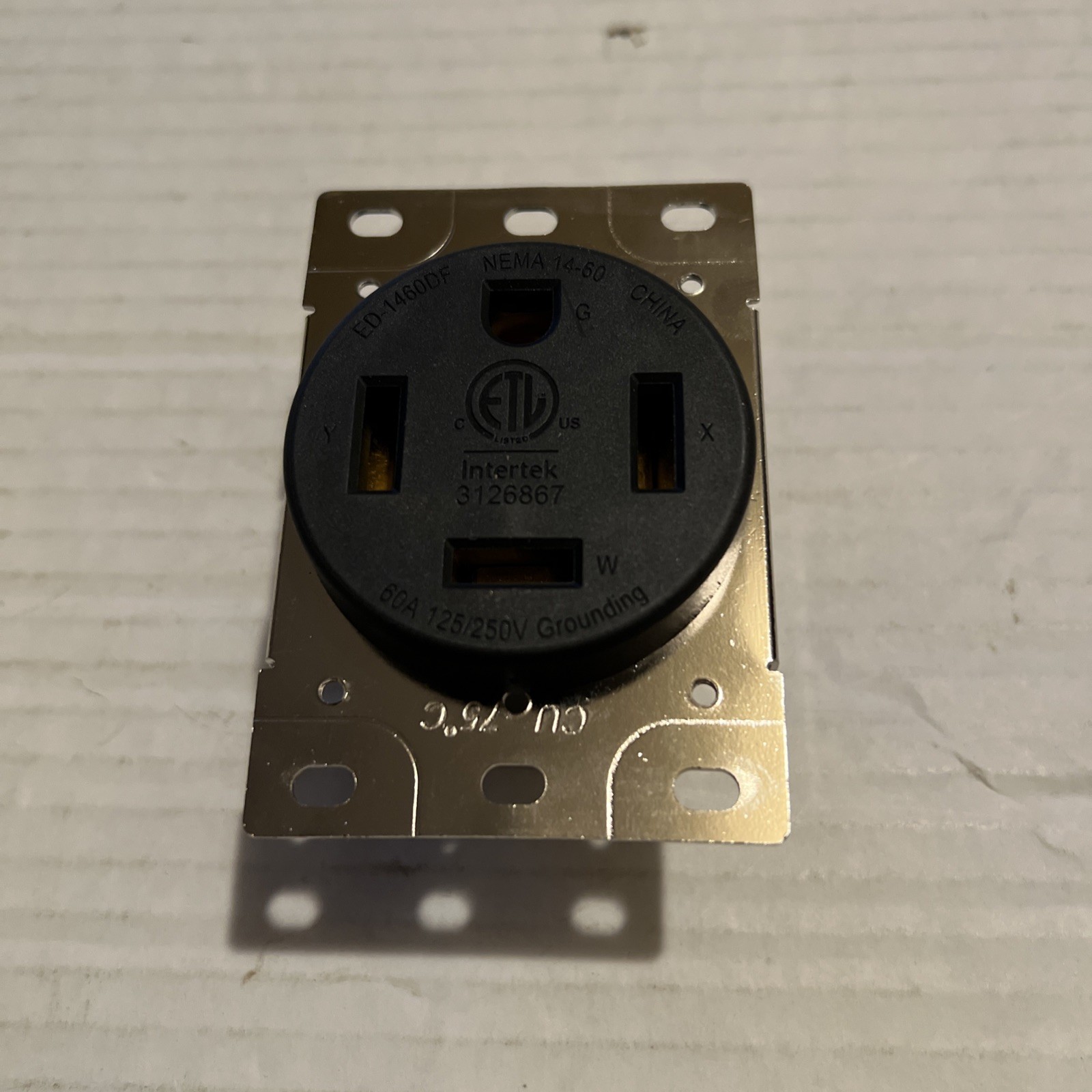 60 Amp NEMA 14-60R Flush Mount Receptacle Outlet, Industrial Grade, ETL Listed,