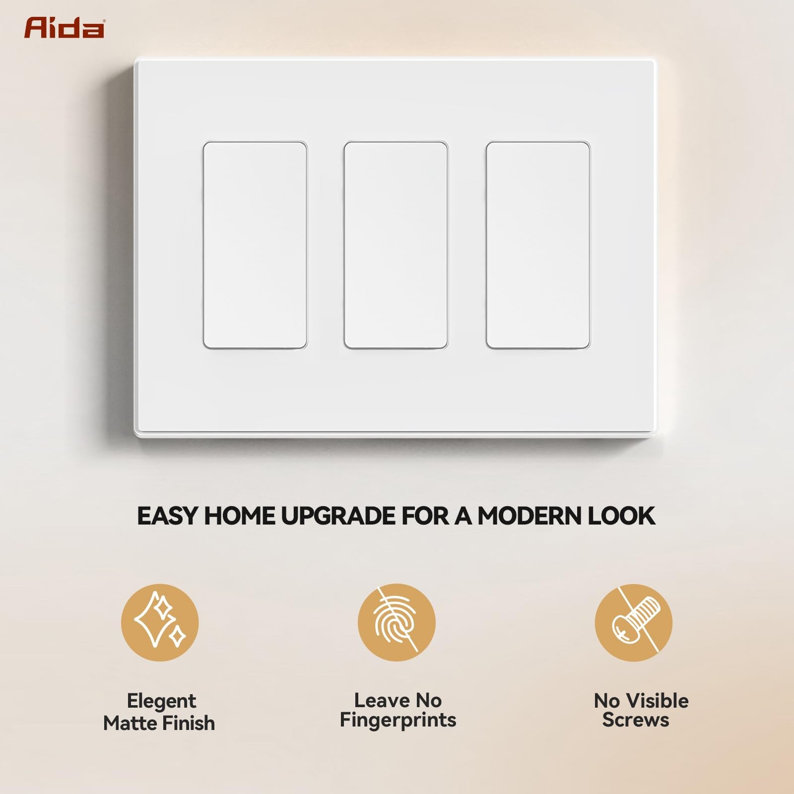 AIDA 3-Gang Midsize Mid-size Wall Plate, Matte White Screwless Plate