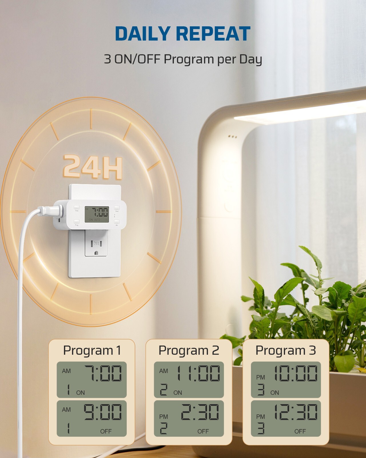 DEWENWILS 24 Hour Programmable Digital Timer Outlet, 2 Pack 3 Prong, 1/2 HP