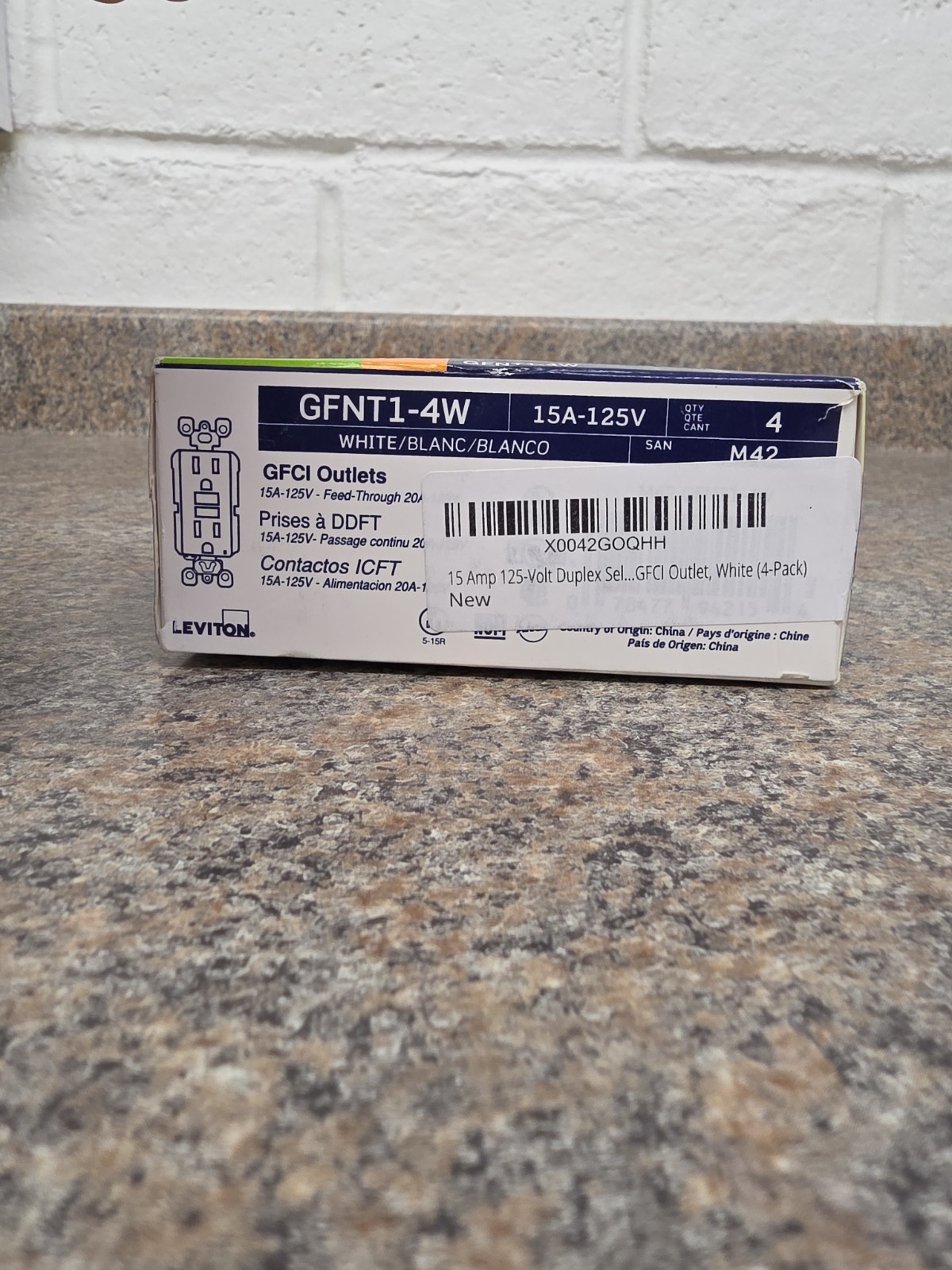 Leviton 15A-125V MN2-GFTR1-4W GFCI Outlet- 4 Pack Tamper Resist