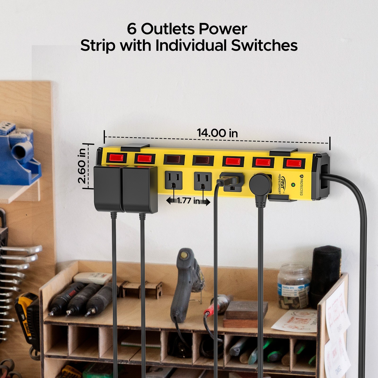( 10-PACK) 6-Outlet Independent Switching Metal Power Strip,6FT Cord/ETL Listed