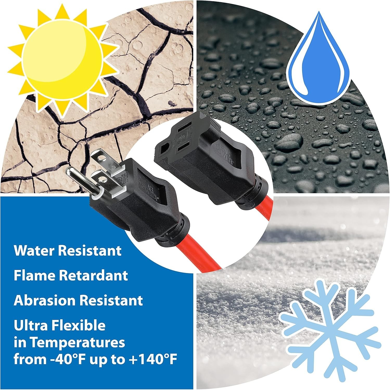 Reliable 50 ft 3-Prong Grounded Power Cord with Abrasion-Resistant Technology