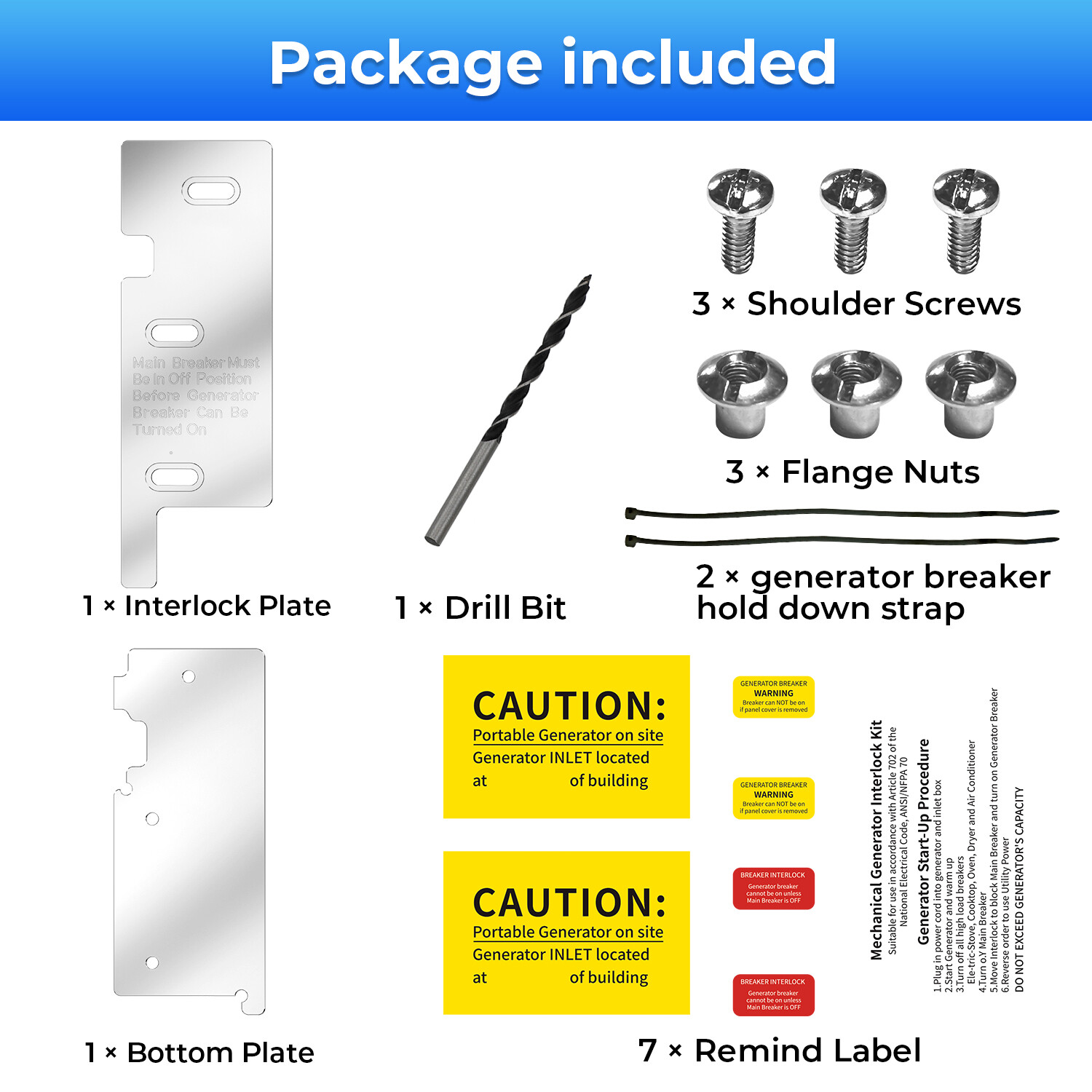 Generator Interlock Kit For Square D QO 200 Amp Panel LISTED Main Breaker