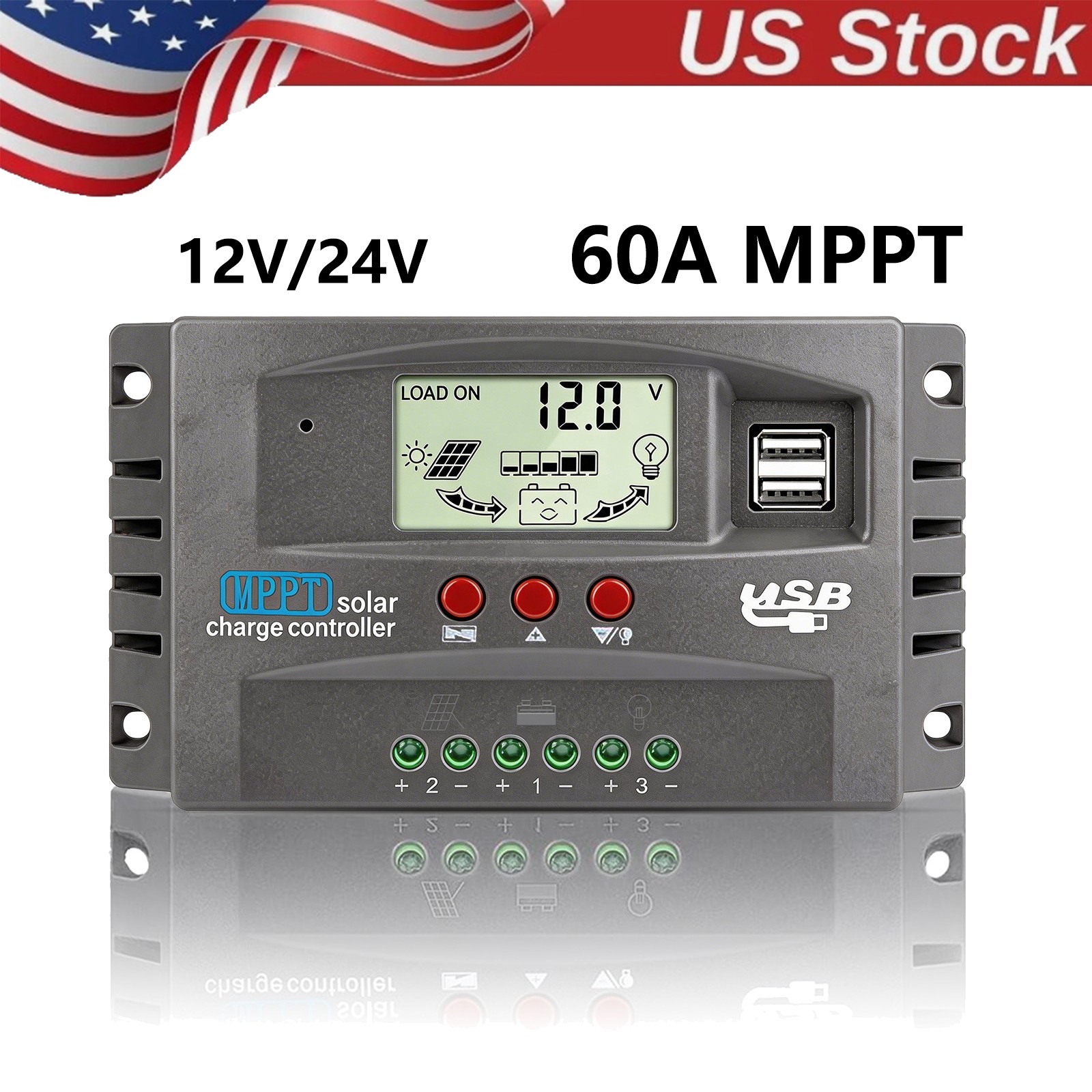 60A MPPT Solar Charge Regulator Controller 12V/24V Auto for lithium battery