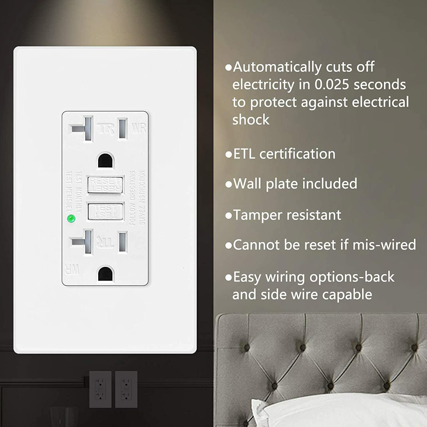 20Amp GFCI Wall Outlet Tamper Resistant WR Duplex Receptacle w/Cover Plate 15PCS
