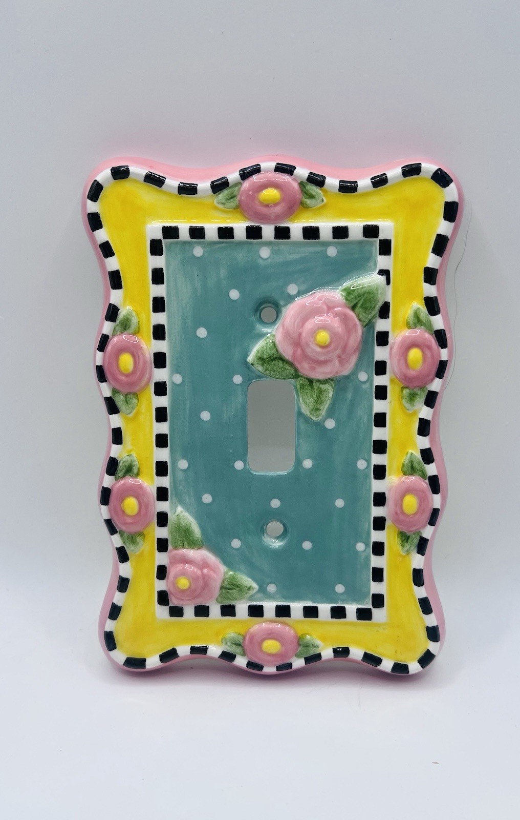 Mary Engelbreit Floral Light Switch Plate Cover Yellow Pink 2000 Ceramic Flowers
