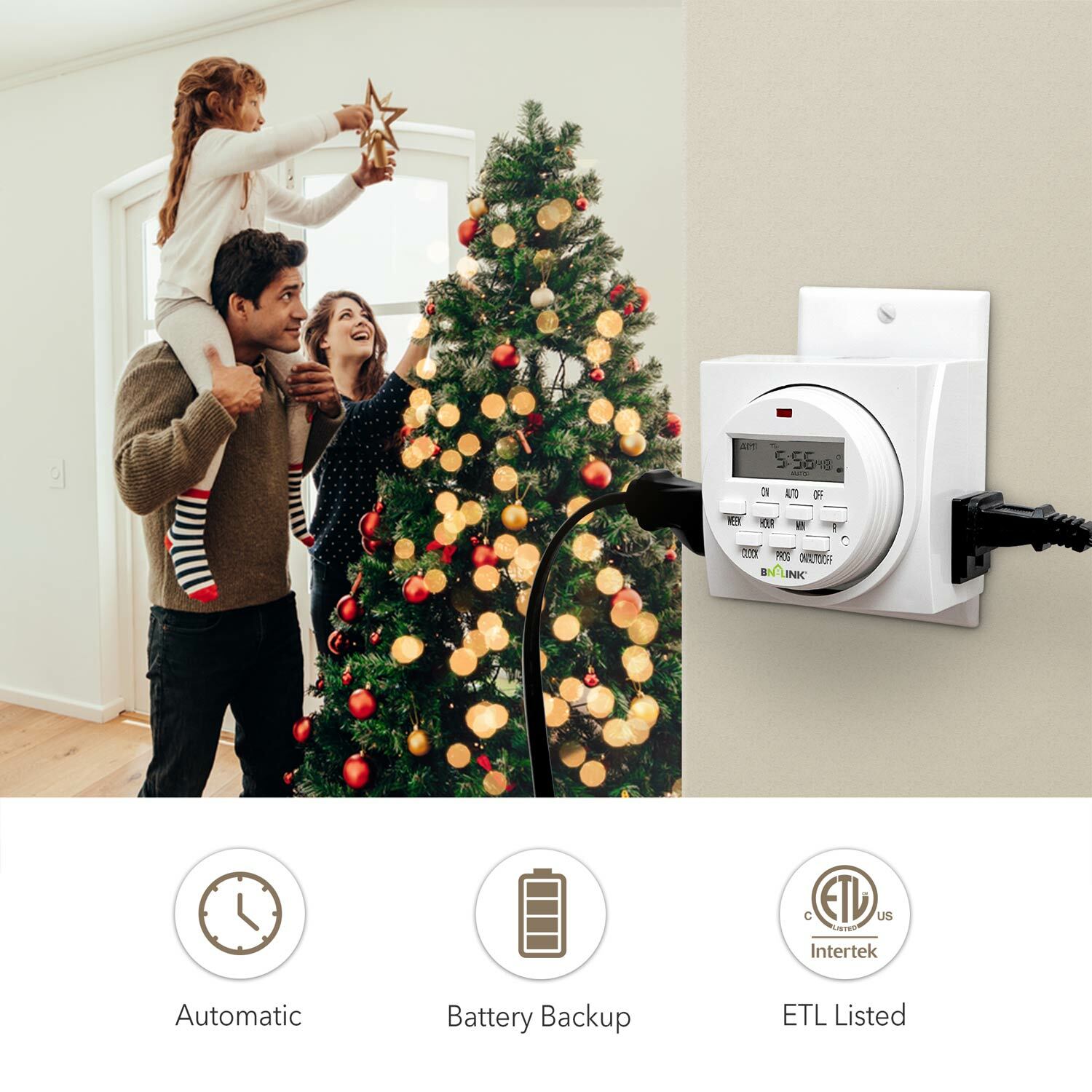 BN-LINK 2Pack 7 Day Heavy Duty Digital Programmable Timer Switch Dual Outlet 15A