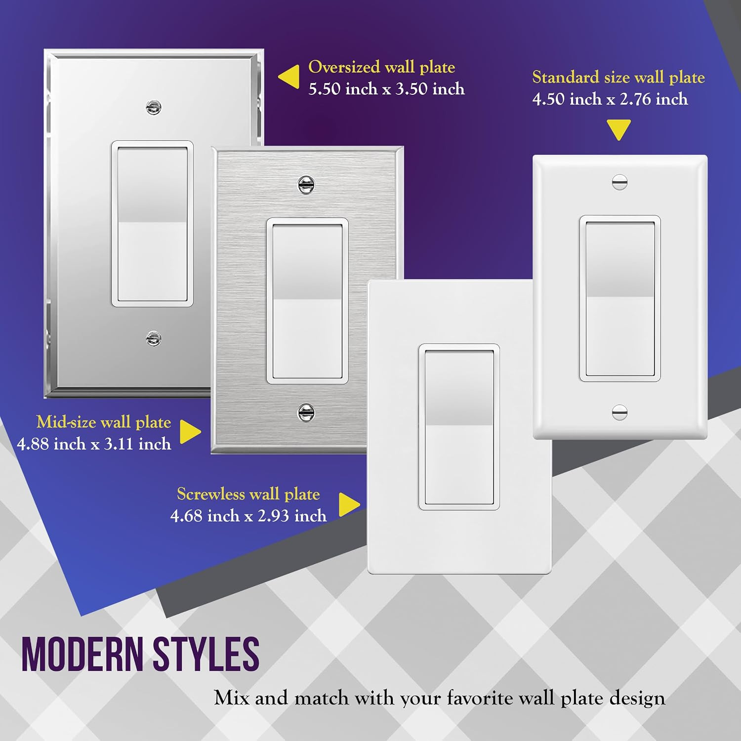 Illuminated 3-Way Decorator Paddle Light Switch, Three Way, Push-In Side Wiring,