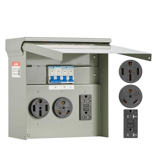 Temporary Power Outlet Panel, Weatherproof RV Electrical Breaker 50+30+20 Amp