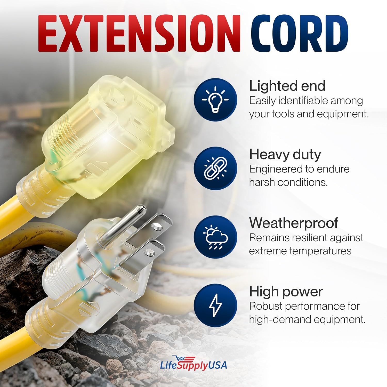 Outdoor/Indoor Extension Cord 10/3 Gauge Ultra Heavy Duty 3 Prong SJTW