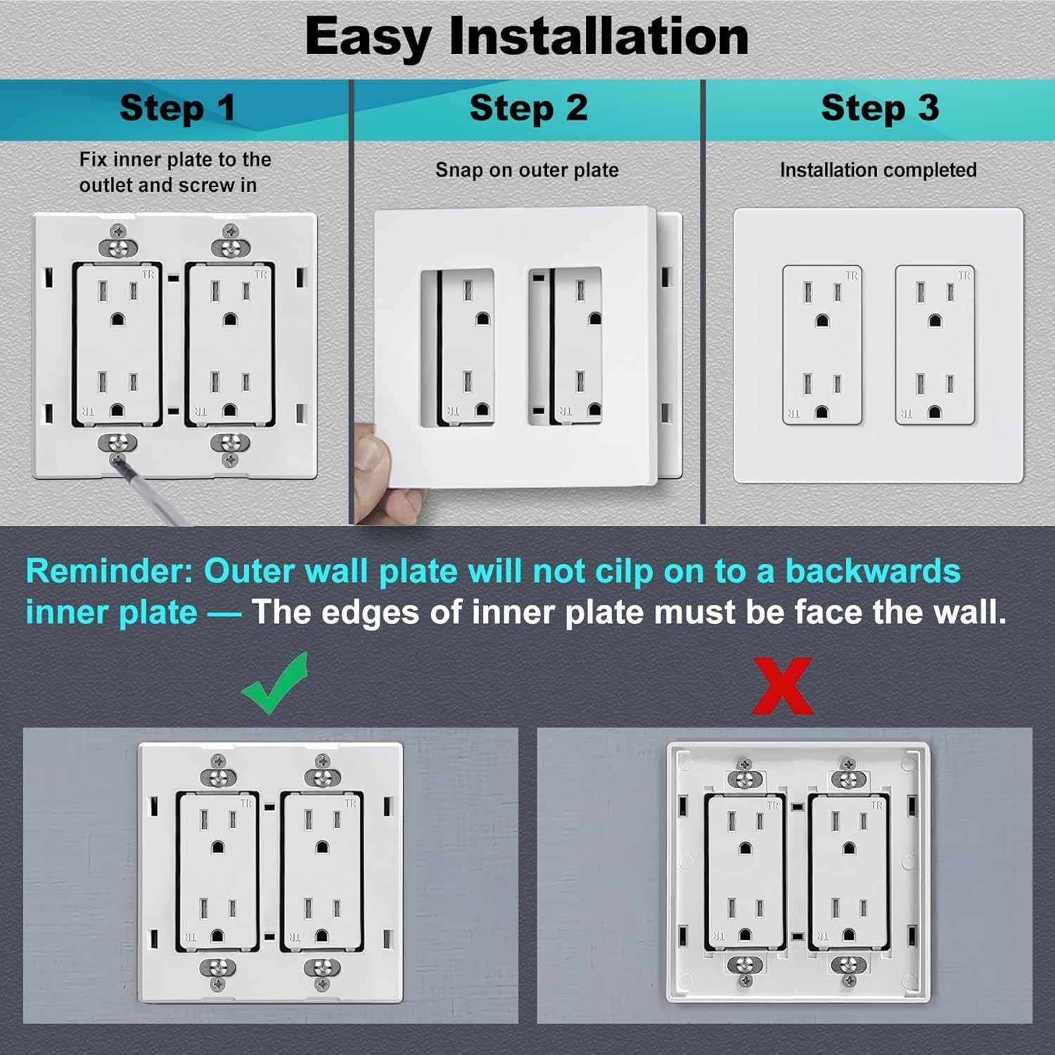 Seamless 2-Gang Screwless Wall Plate Covers – Child Safe & Impact Resistant