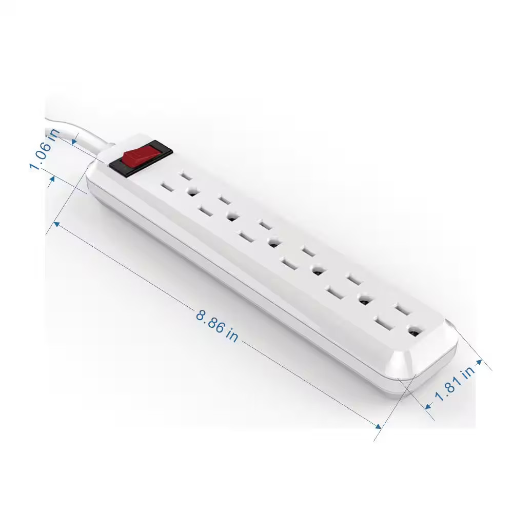 4 Ft. 6-Outlet Power Strip with 45 Degree Flat Angle Plug, White