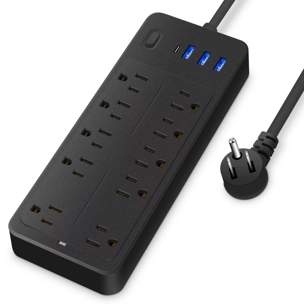 10 Outlet Surge Protector Strip with USB C & USB-A Ports Overload Protection