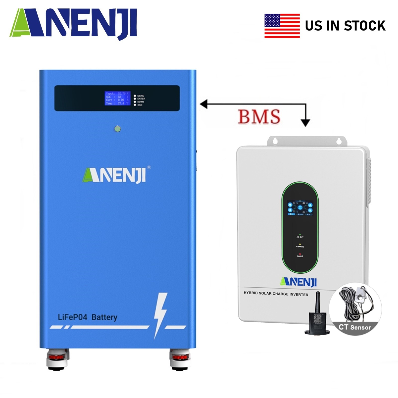 16KWh 314Ah 51.2V LiFePO4 Battery Storage+12KW Solar Hybrid Inverter 120V/240Vac