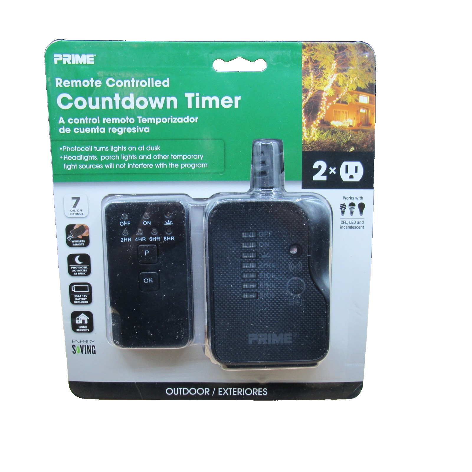 PRIME 2-Outlet Plug-In Countdown Lighting Timer Wireless Remote IN/ outdoor
