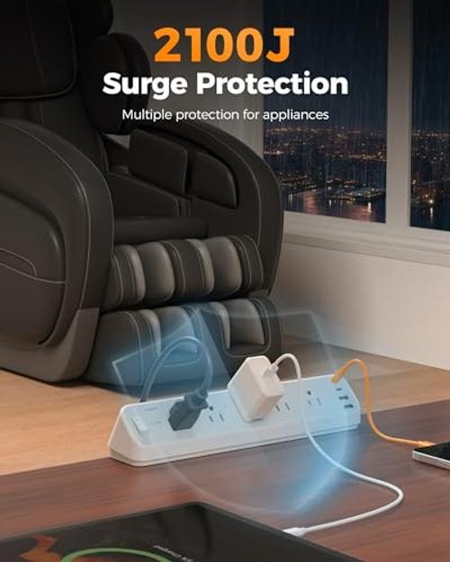 Desk Clamp Power Strip 10 Ft with 2100J Surge Protector, Gray | 5 10 FT Grey
