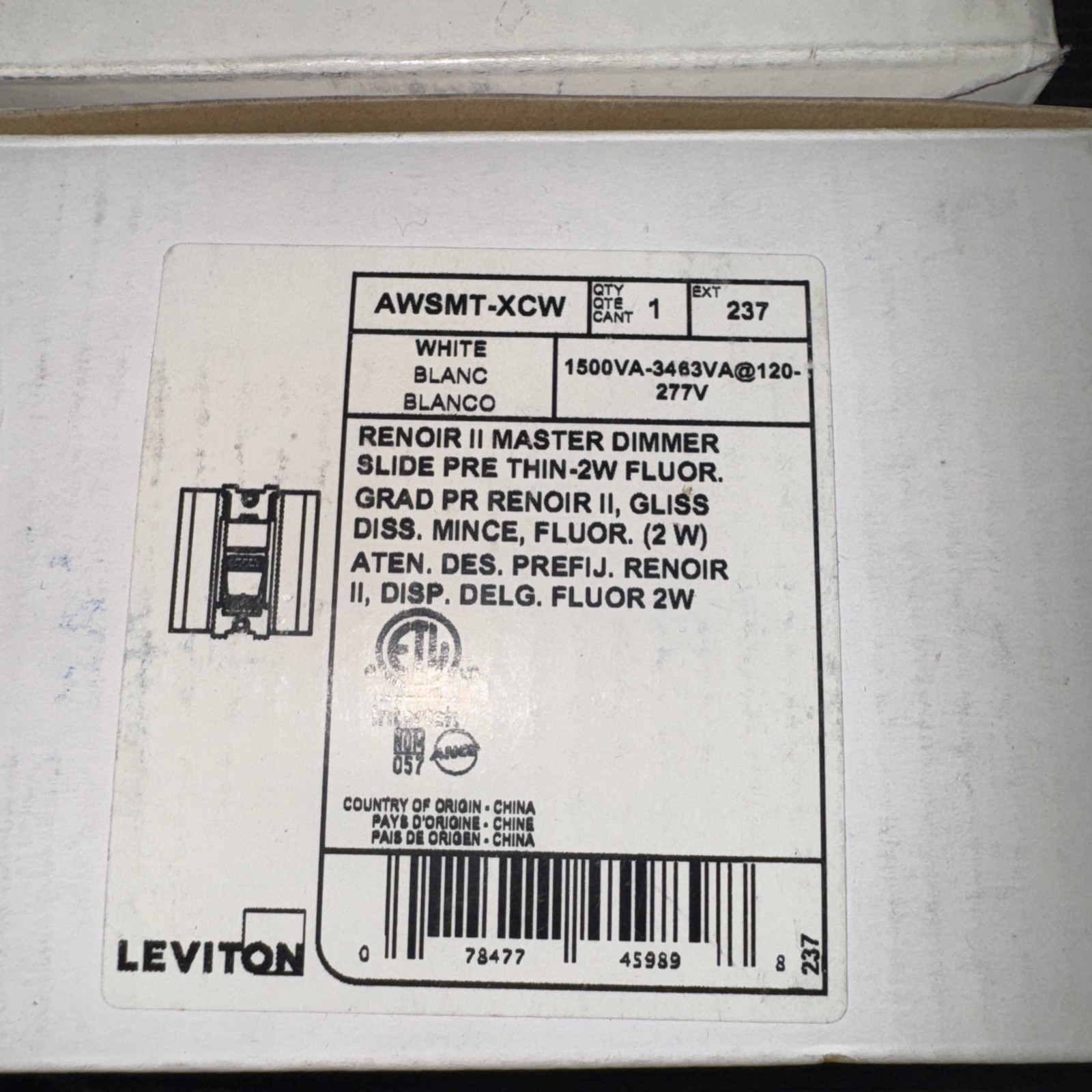 RENOIR 2 Master Dimmer Slide Pre-Thin 2W Fluorescent AWSMT – XCW