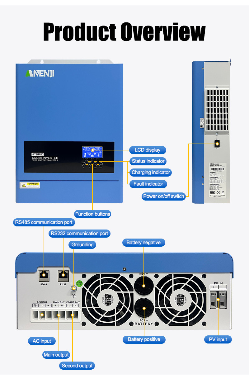 6.2KW 48V Solar Inverter Hybrid WIFI+16KWh 51.2V 314Ah LiFePO4 Lithium Battery
