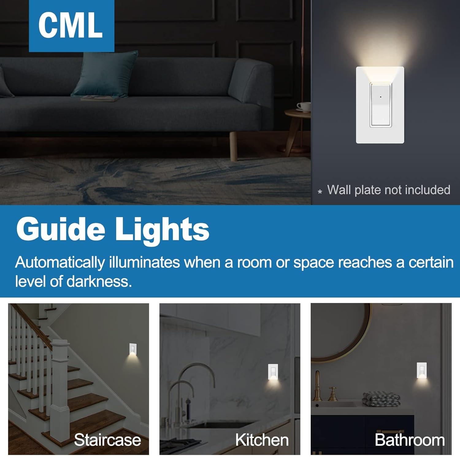 CML Illuminated Light Switch, 5 Pack Single Pole Decorator Paddle Rocker Wall