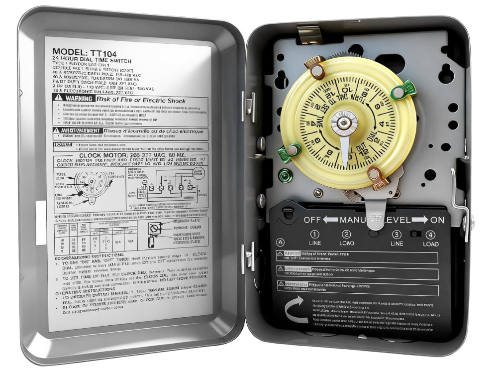 T104 Type 24 Hour Mechanical Timer Switch – 208–277 VAC, DPST, 40A