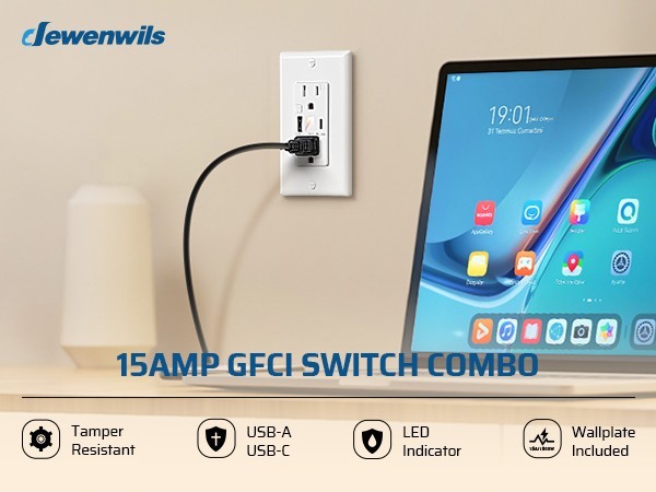DEWENWILS Wall Outlet USB A+C Ports 5V 4.8A Fast Charging & LED Night Light
