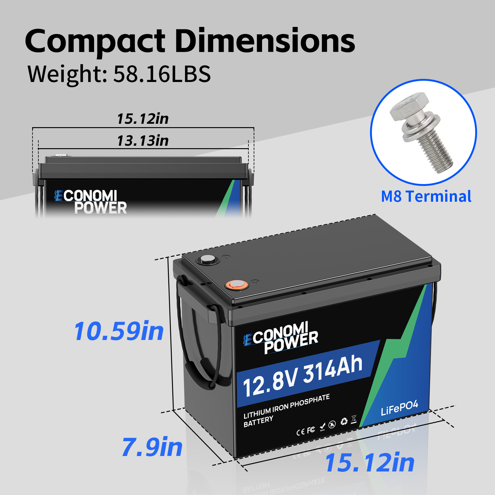 12V 300Ah 314Ah LiFePO4 Deep Cyle Battery Bluetooth 200A BMS for Solar RV Marine