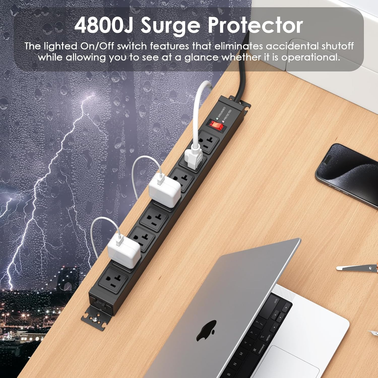 Heavy Duty 20 Amp Power Strip 2 Pack with 15 Ft Extension Cord & Surge Protectio