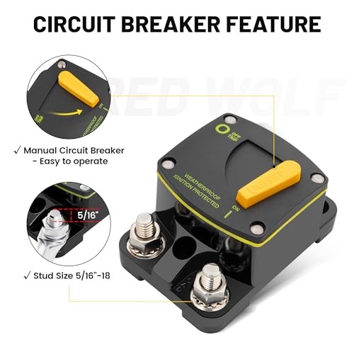 Circuit Breaker Switch Manual Reset DC 12-24V, 5/16″-M8 Stud for Car 200A