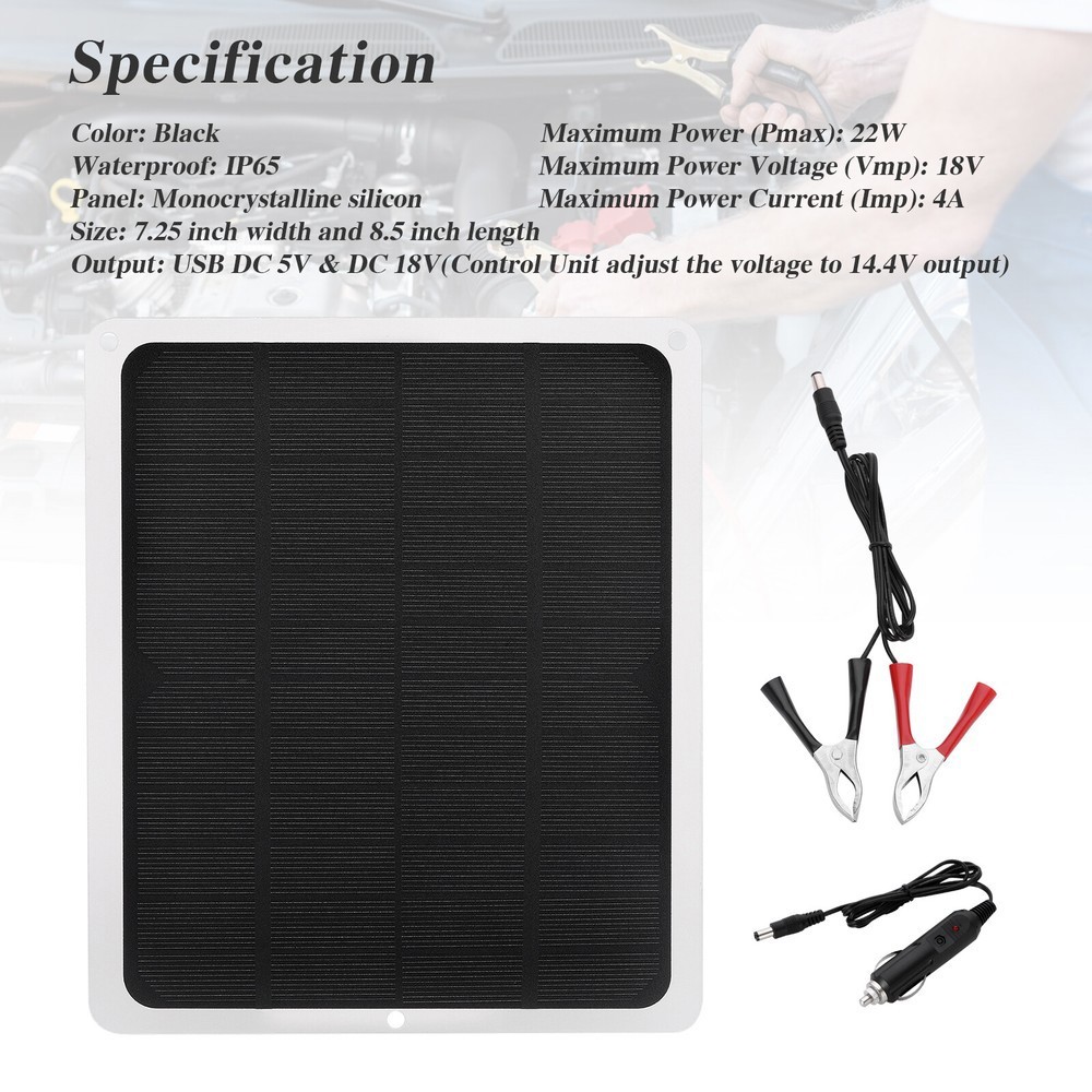 20W 12V Solar Panel Trickle Charger for Car, RV, Marine, Camper and Trailer Blue